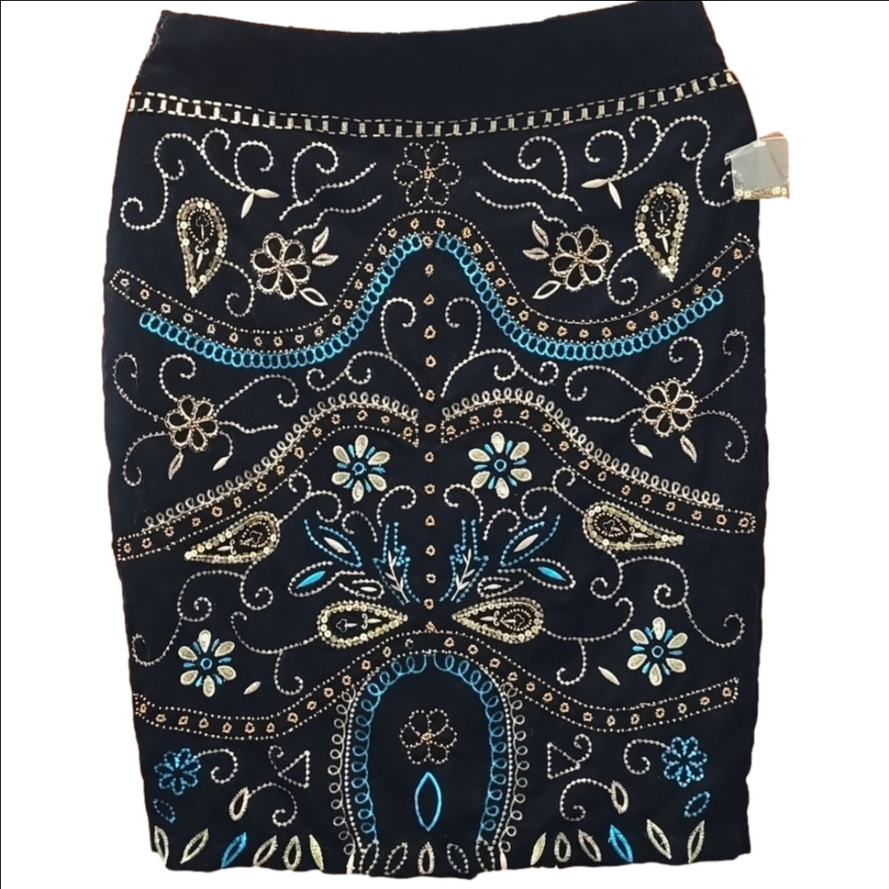 Venus Black Velvet Embroidered Beaded and Sequins Skirt NEW